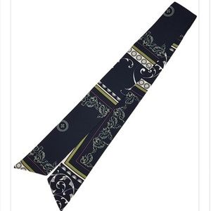 Navy Blue & Green Floral Filigree Head/Neck Scarf